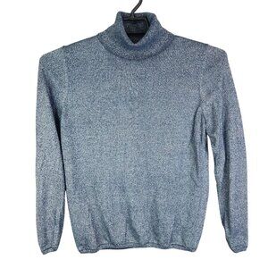 Womens Ann Taylor Metallic Blue Turtleneck Sweater Long Sleeve Size L